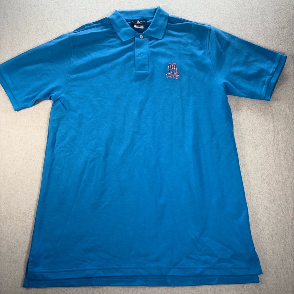 Psycho Bunny Blue Pima Cottom Polo size 8 Pink Camo Bunny Embroidered